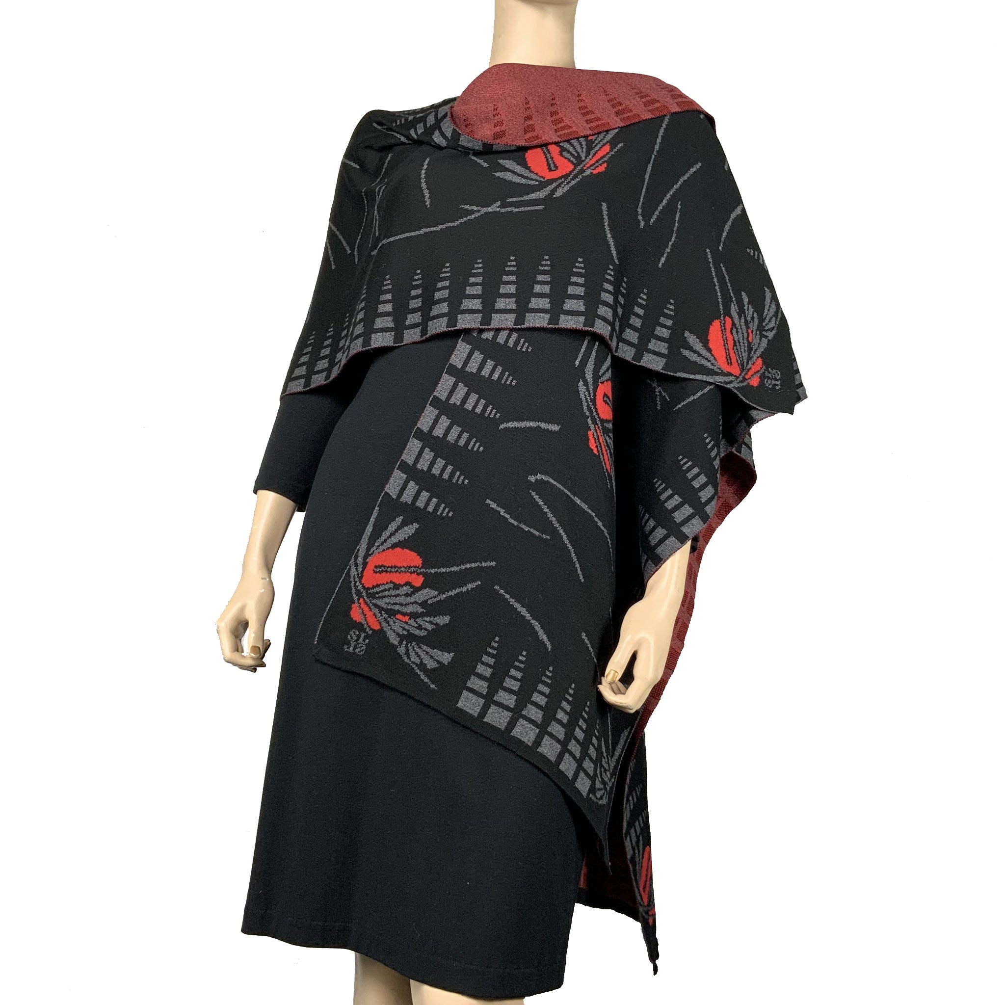 Blossom Cape  Black Charcoal Red
