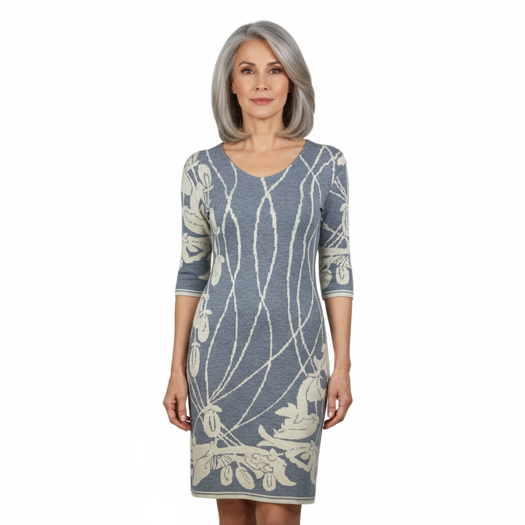 Water Lily Amanda Dress Light Grey and Cream