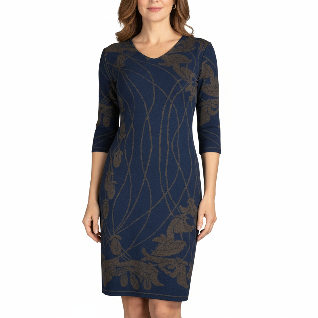 Water Lily Amanda Dress Navy and Bronze