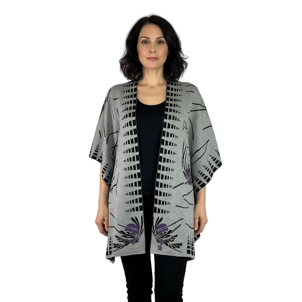Blossom Cape Light Grey, Black, Purple