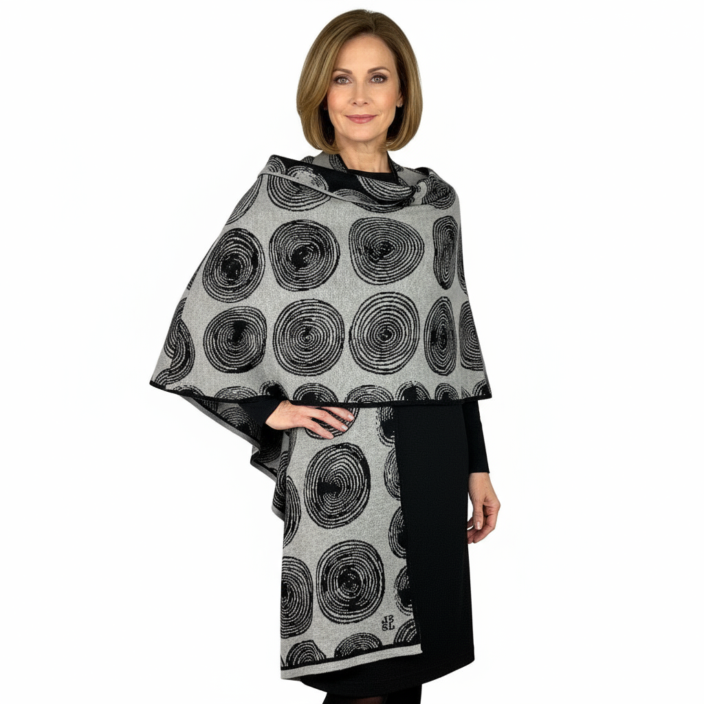 Spirals Cape Black & Light Grey