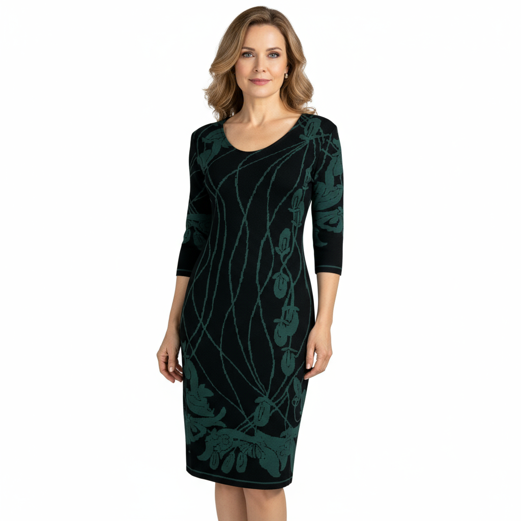 Water Lily Amanda Dress Black and Forest Green