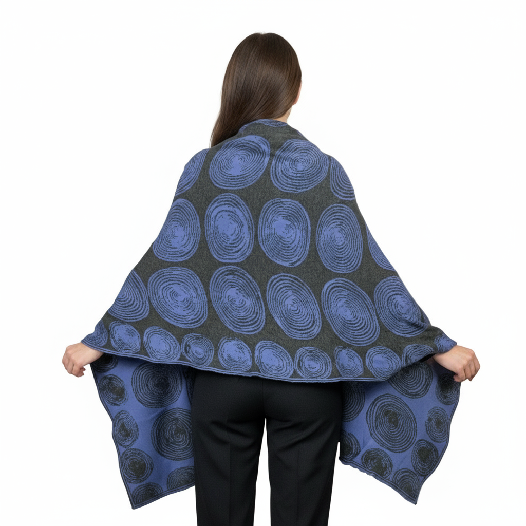 Spirals Charcoal Grey/ Periwinkle Blue Shawl Wrap