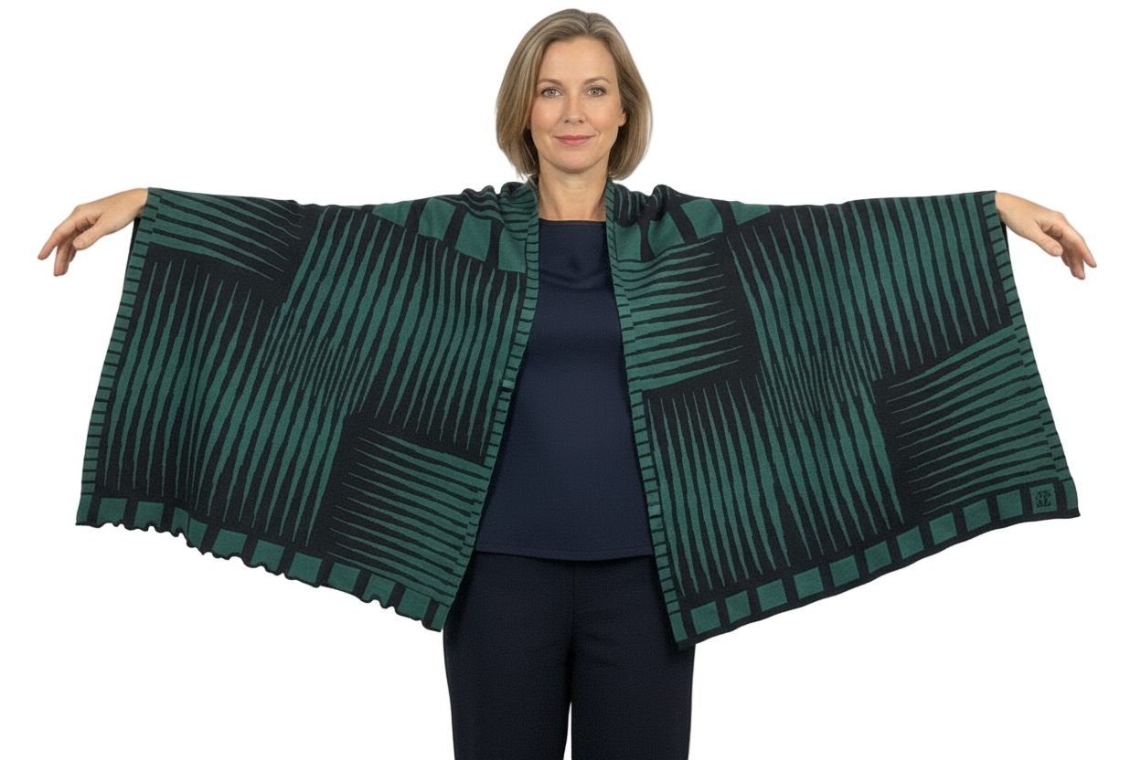 Tides: Reversible Black Hunter Shawl Scarf Wrap