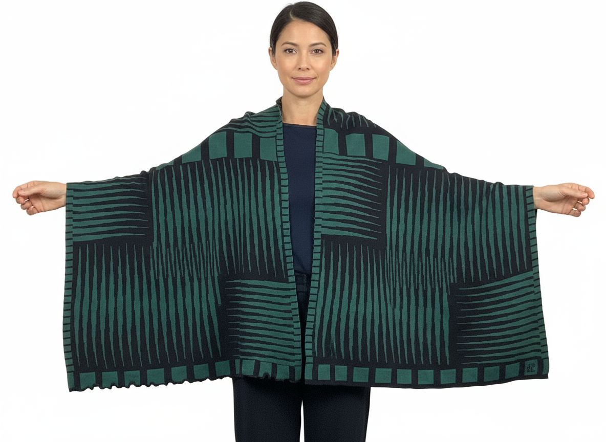 Tides: Reversible Black Hunter Shawl Scarf Wrap
