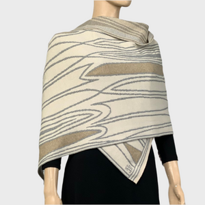 Mid Century Cream Light Grey Beige Shawl Scarve Wrap