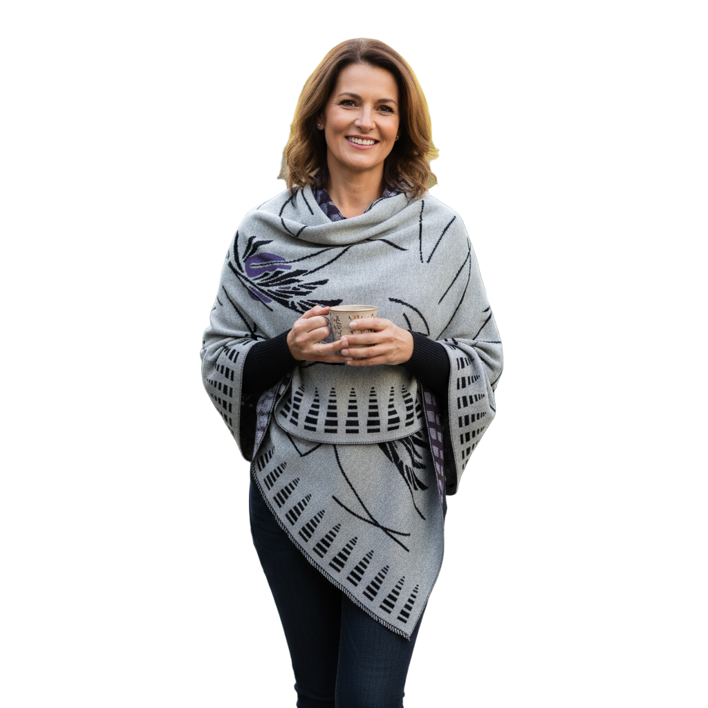 Blossom Light Grey Black Purple Shawl Scarf Wrap '