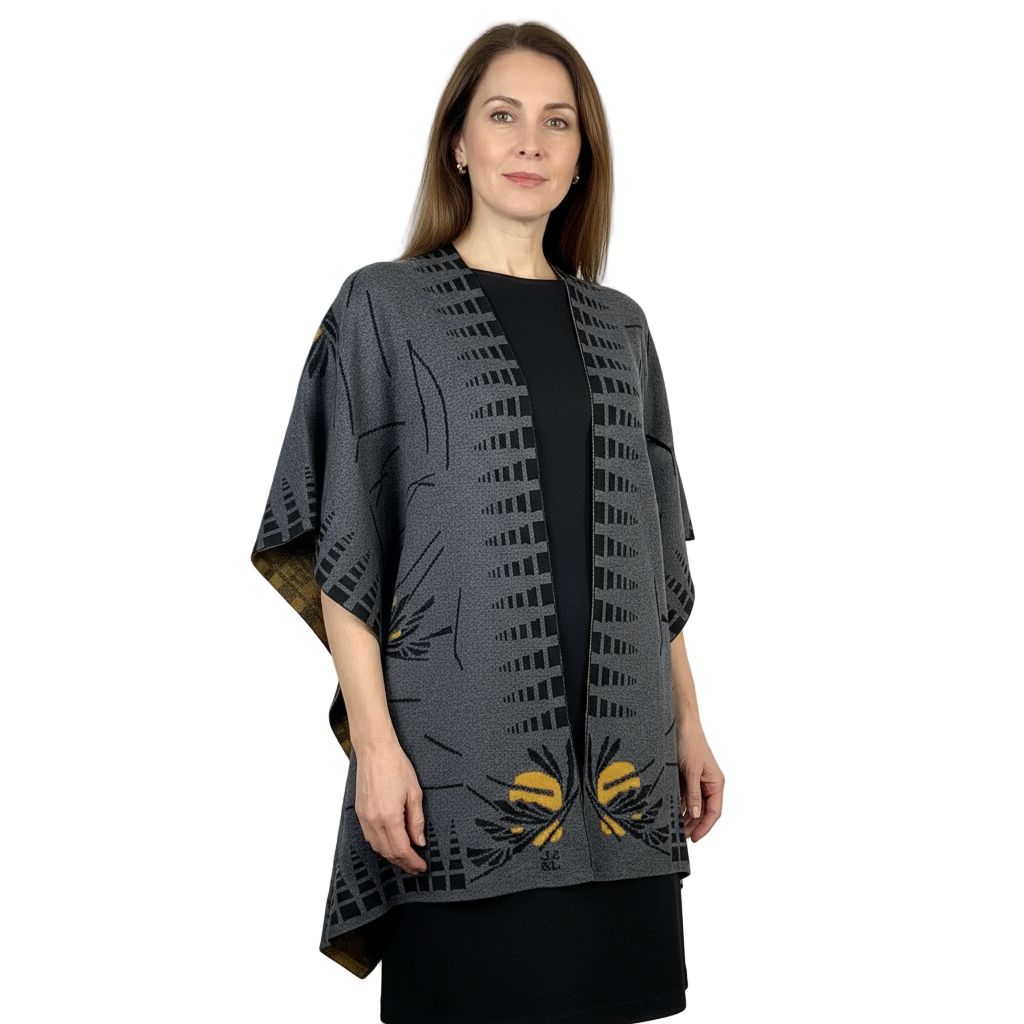 Blossom Cape Charcoal, Black, Gold