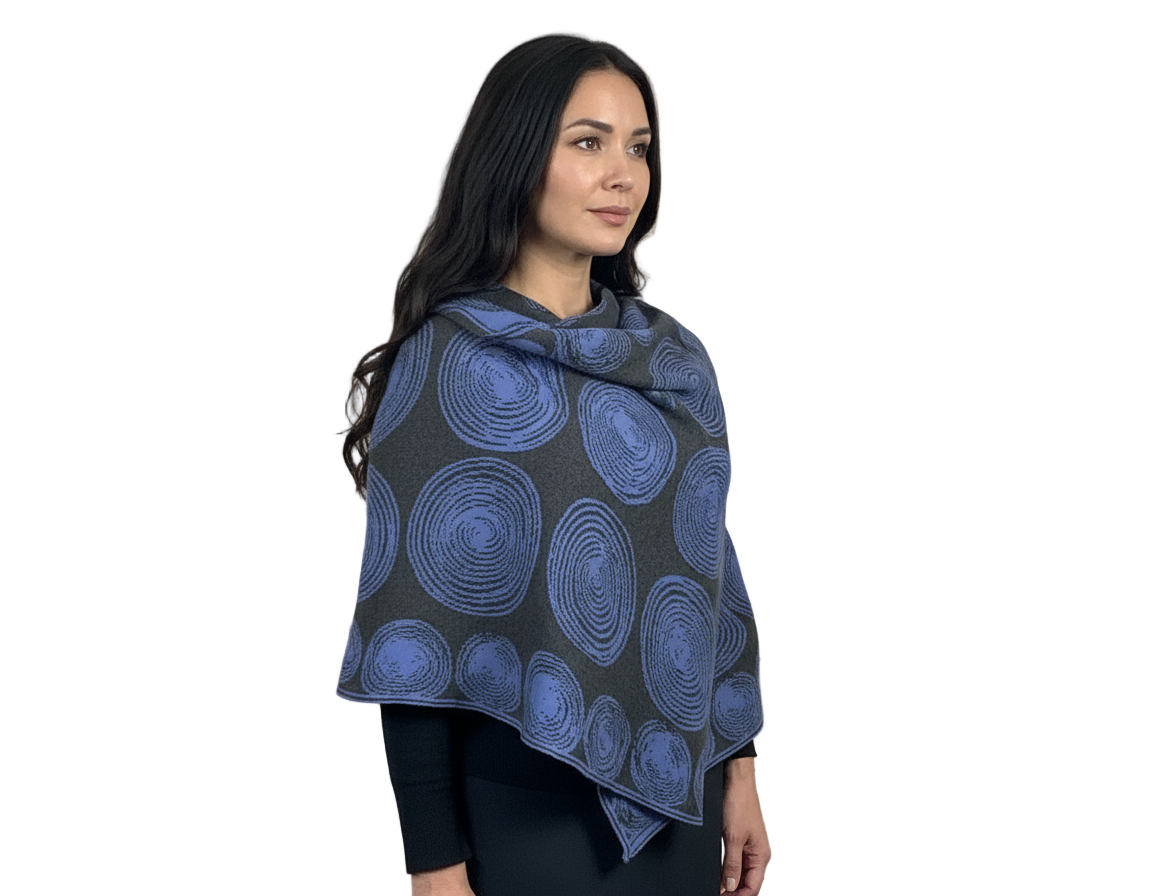 Spirals Charcoal Grey/ Periwinkle Blue Shawl Wrap
