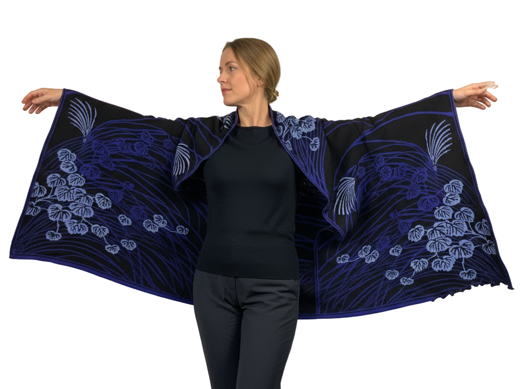 Moonscape Black, Lapis, Periwinkle Blue Shawl Wrap