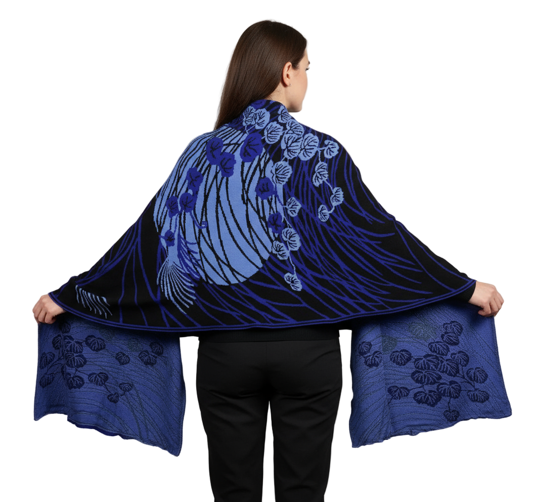 Moonscape Black, Lapis, Periwinkle Blue Shawl Wrap
