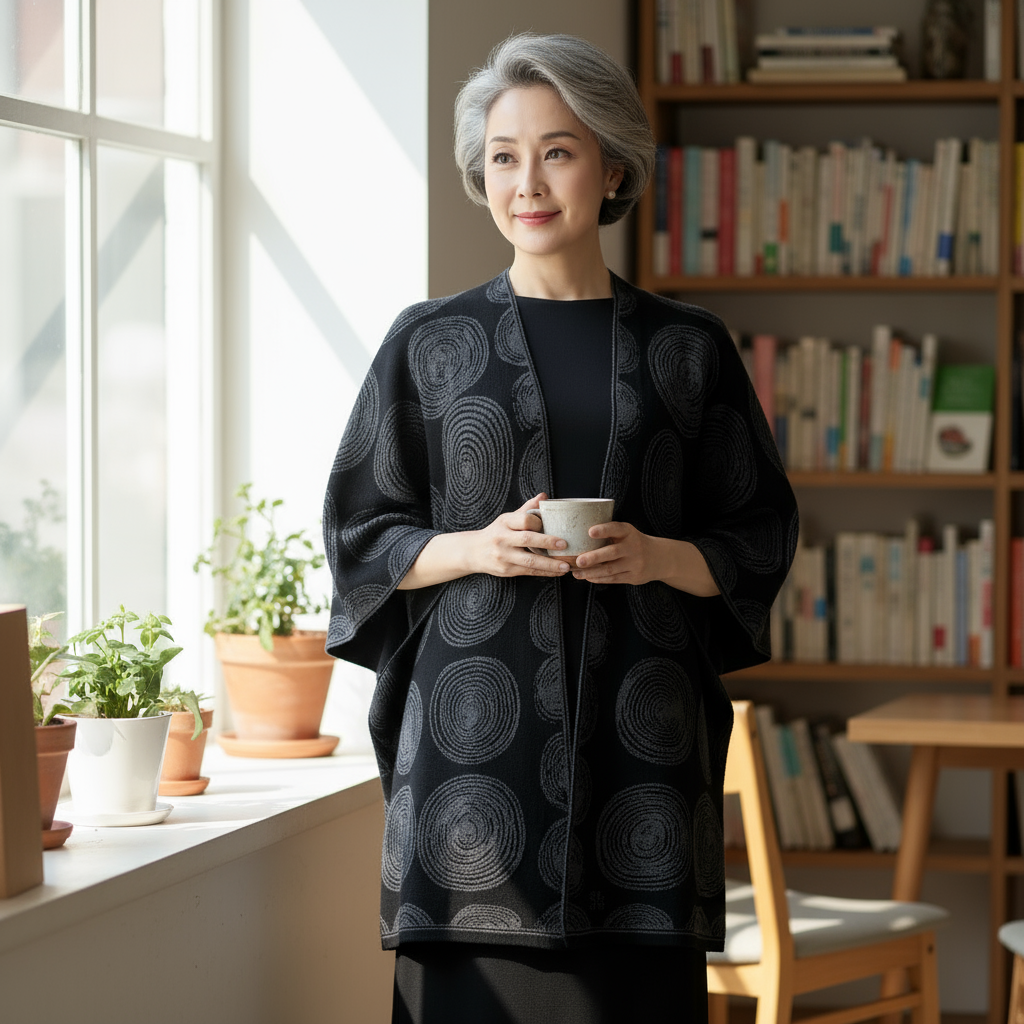 Spirals Cape Black & Charcoal Grey