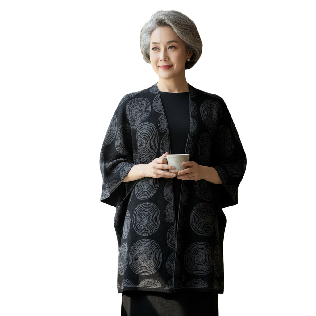 Spirals Cape Black & Charcoal Grey