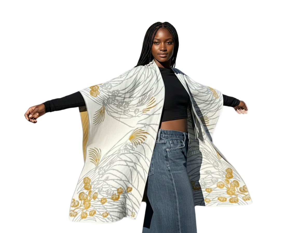 Moon Vine Cape Cream, Light Gray, Gold