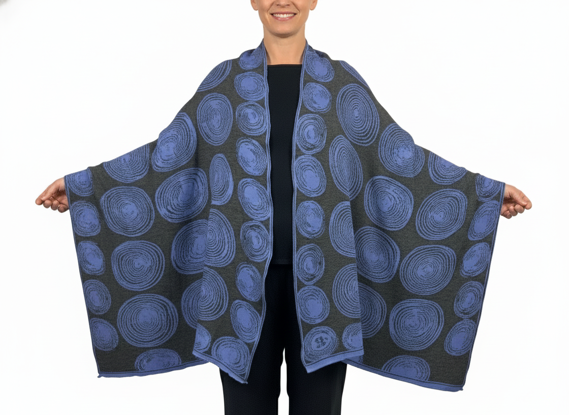 Spirals Charcoal Grey/ Periwinkle Blue Shawl Wrap