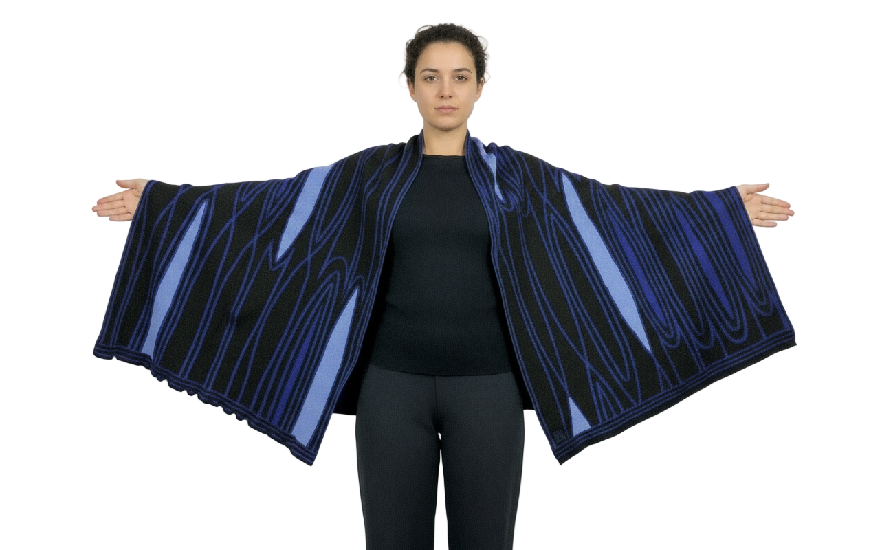 Mid-Century black/lapis/periwinkle blue Wrap