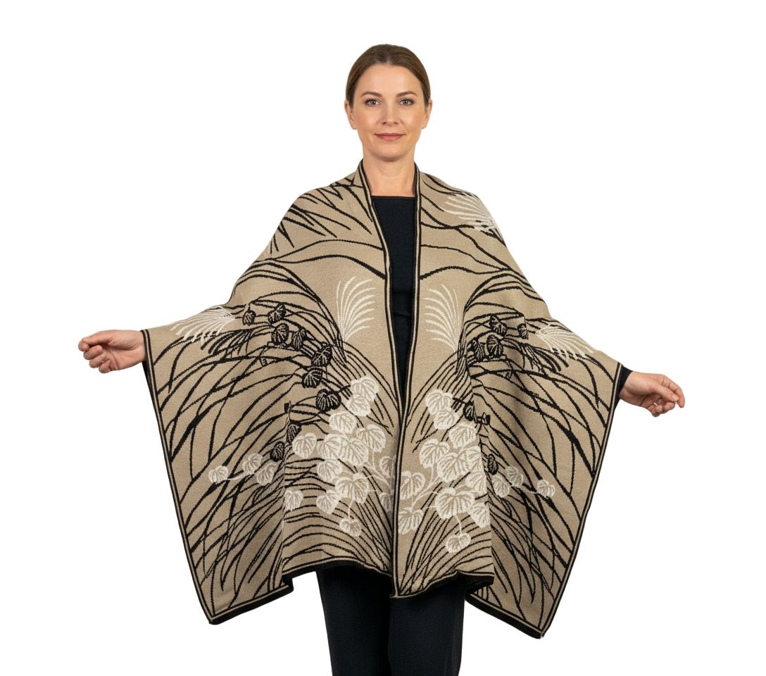 Moonscape Shawl Wrap Sand, Black, Cream