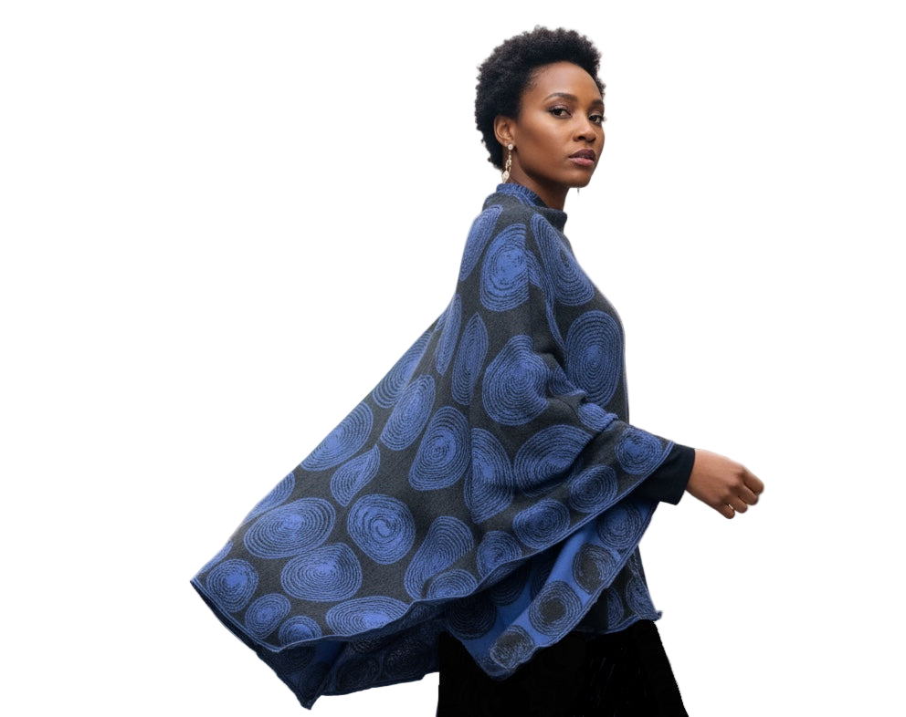 Spirals Reversible Cape Charcoal and Periwinkle Blue