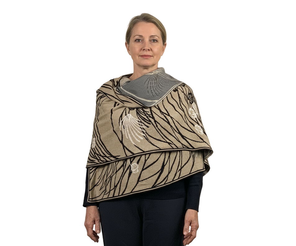 Moonscape Shawl Wrap Sand, Black, Cream