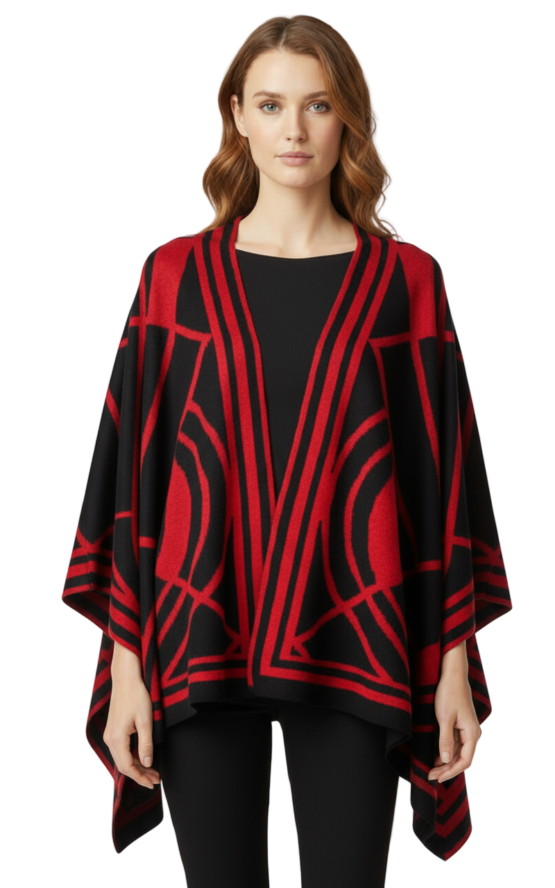 Deco Shawl Scarf Wrap Red Black