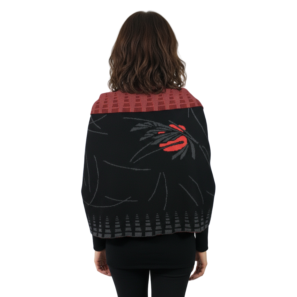 Blossom Black Charcoal Red Shawl Scarf Wrap