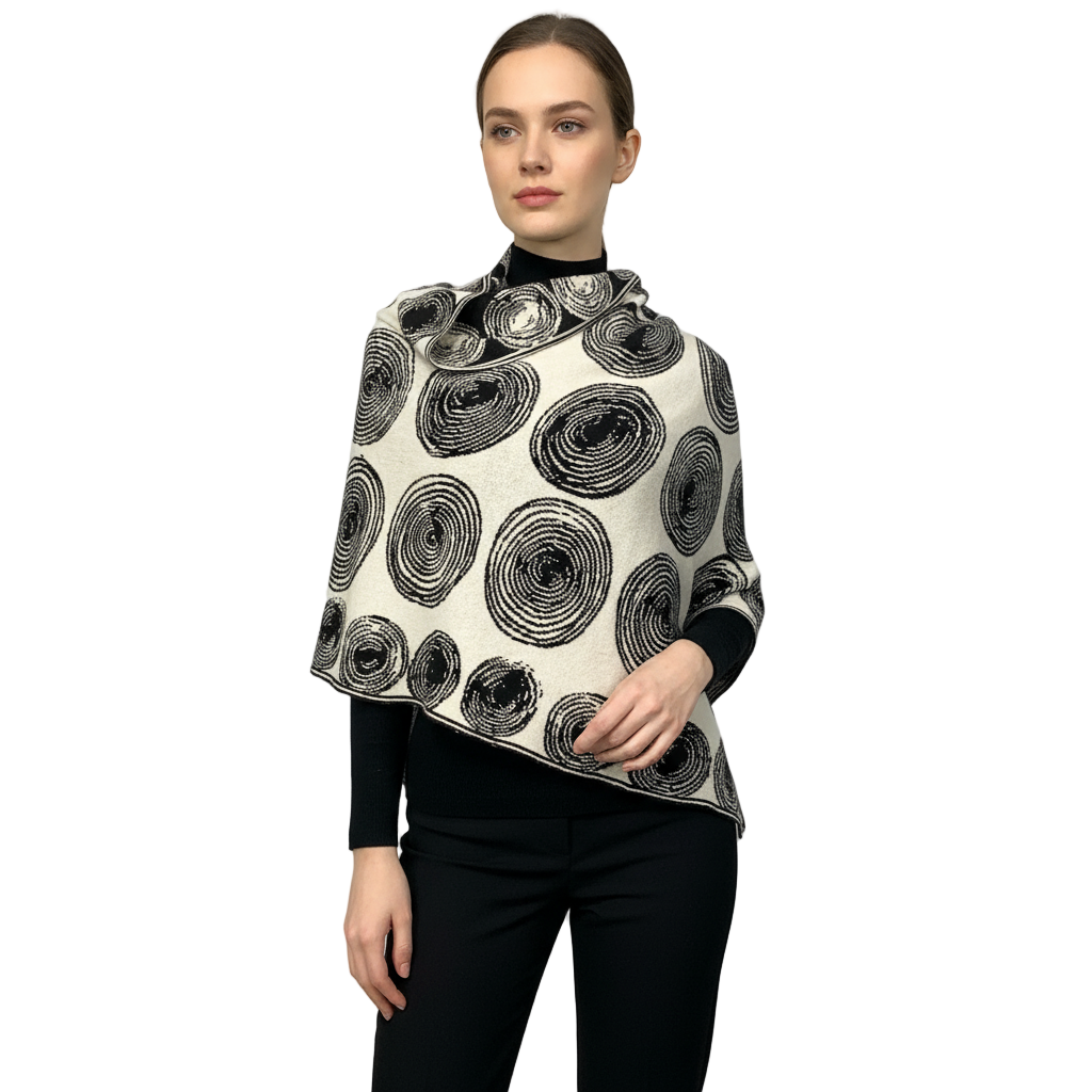 Spirals Black Cream Shawl Scarve Wrap