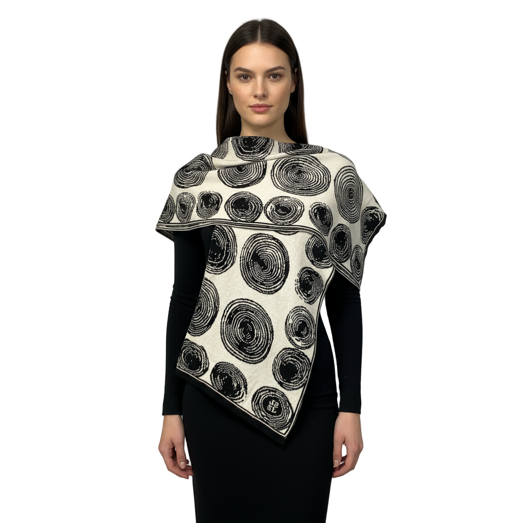Spirals Black Cream Shawl Scarve Wrap