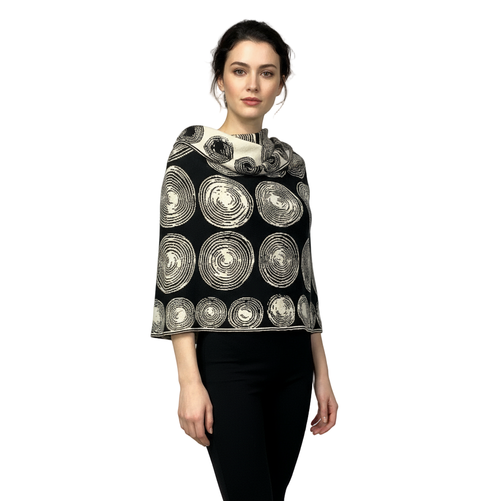 Spirals Black Cream Shawl Scarve Wrap