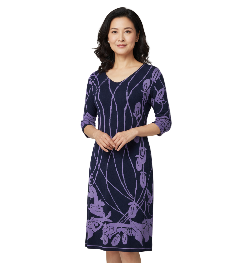Water Lily Amanda Dress Navy and Lilac