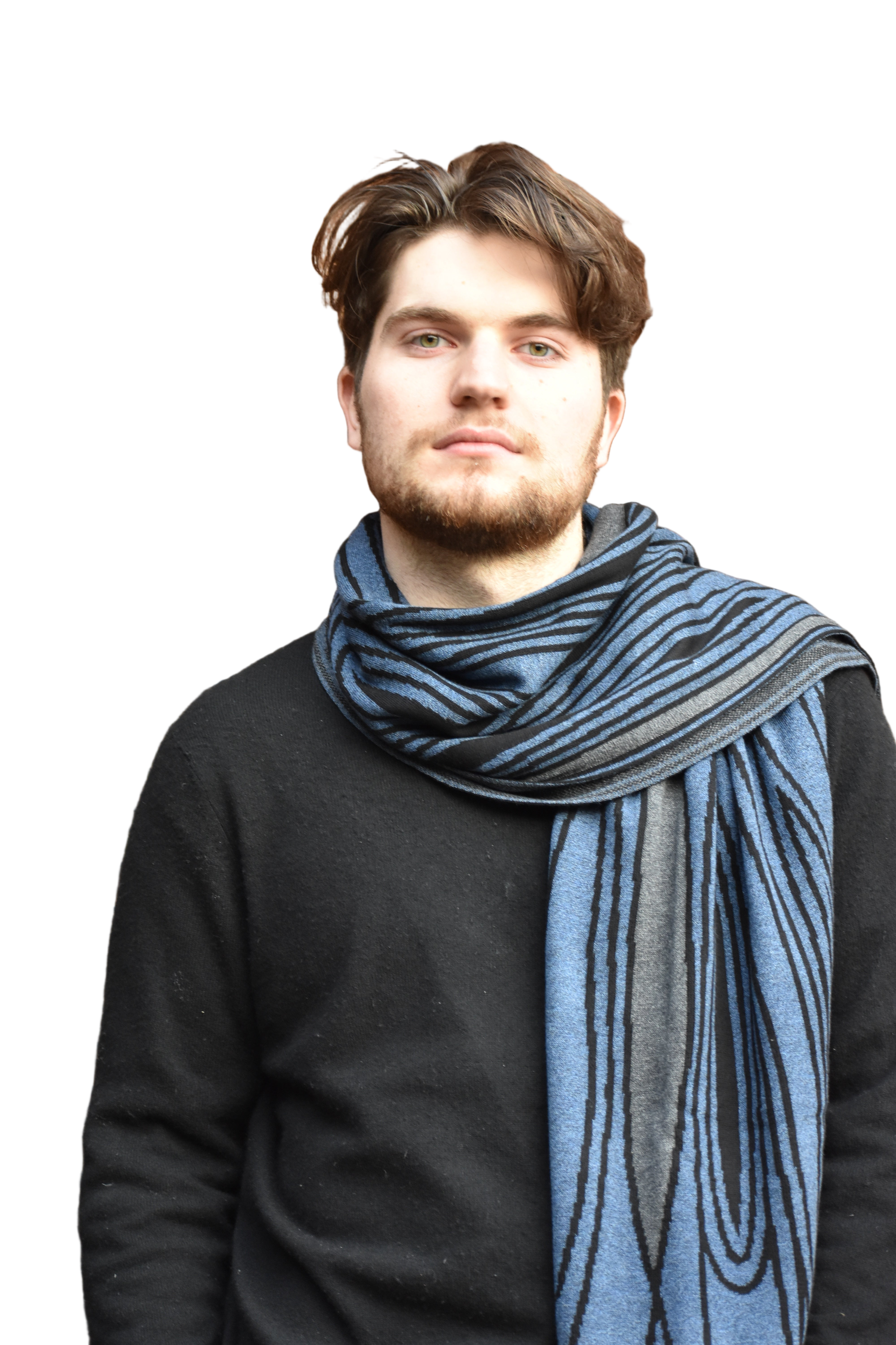 Mid Century Denim Blue Black Charcoal Shawl Scarve Wrap