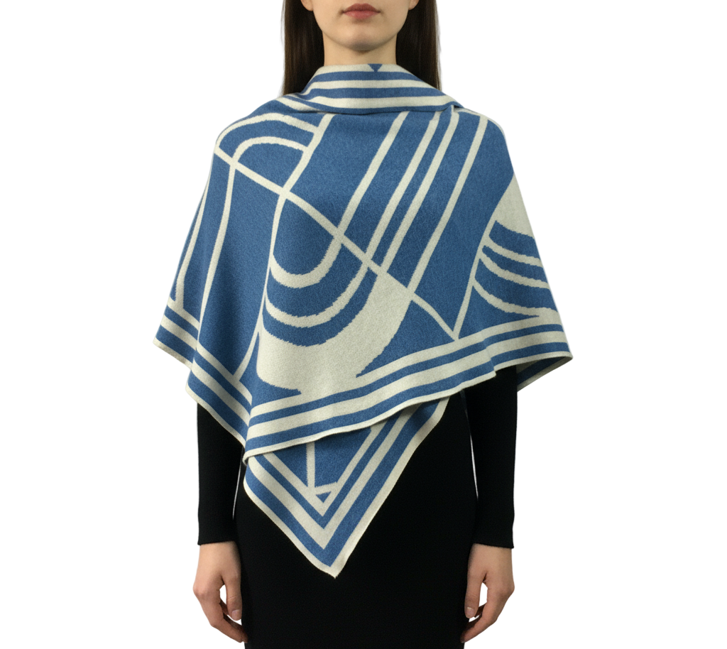 Deco Cream, Light Blue Shawl Wrap