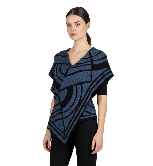 Deco Shawl Scarf Wrap Denim and Black