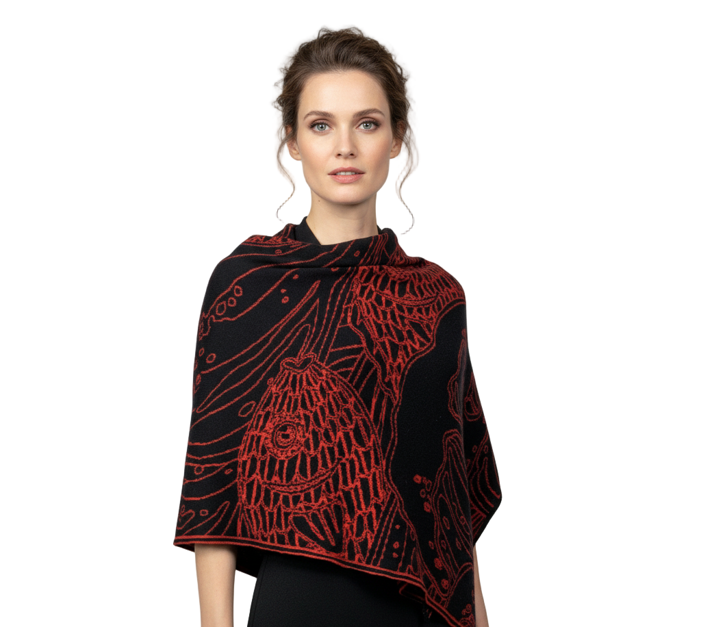 Ocean Shawl Scarf Wrap Black and Red