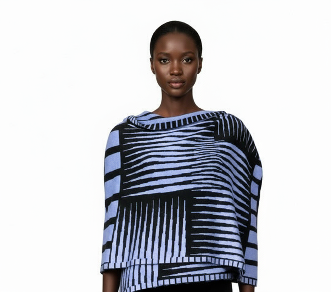 Tides: Reversible black/periwinkle blue Shawl Scarf Wrap