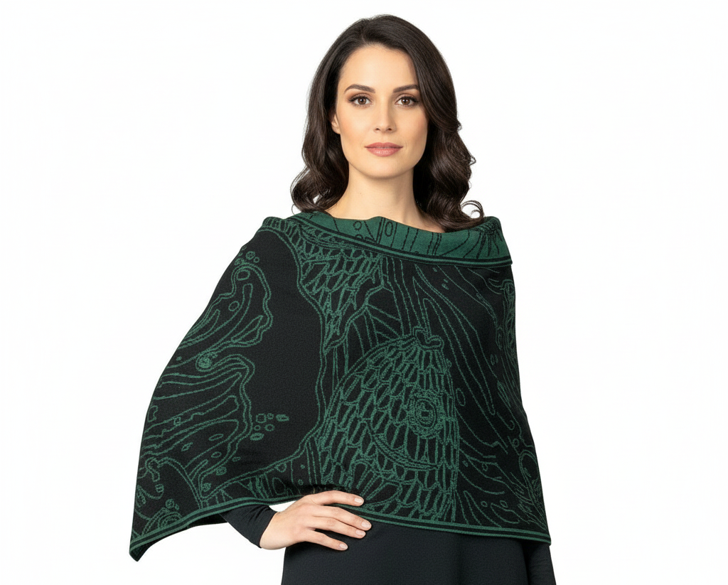 Ocean Shawl Scarf Wrap Black and Hunter Green
