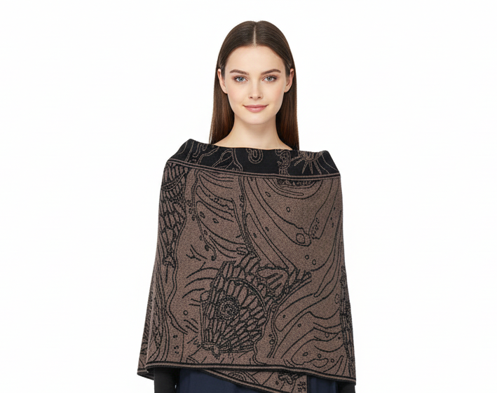 Ocean Shawl Scarf Wrap Bronze and Black