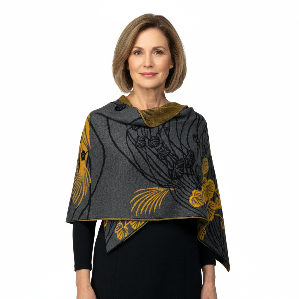 Moonscape Shawl Wrap Charcoal, Black, Gold