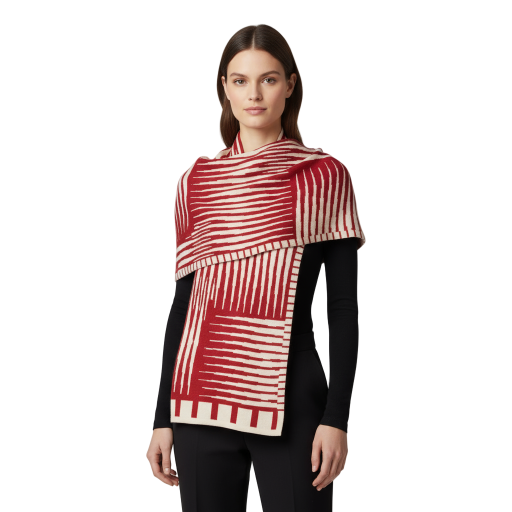 Tides: Reversible red/cream Shawl Scarf Wrap