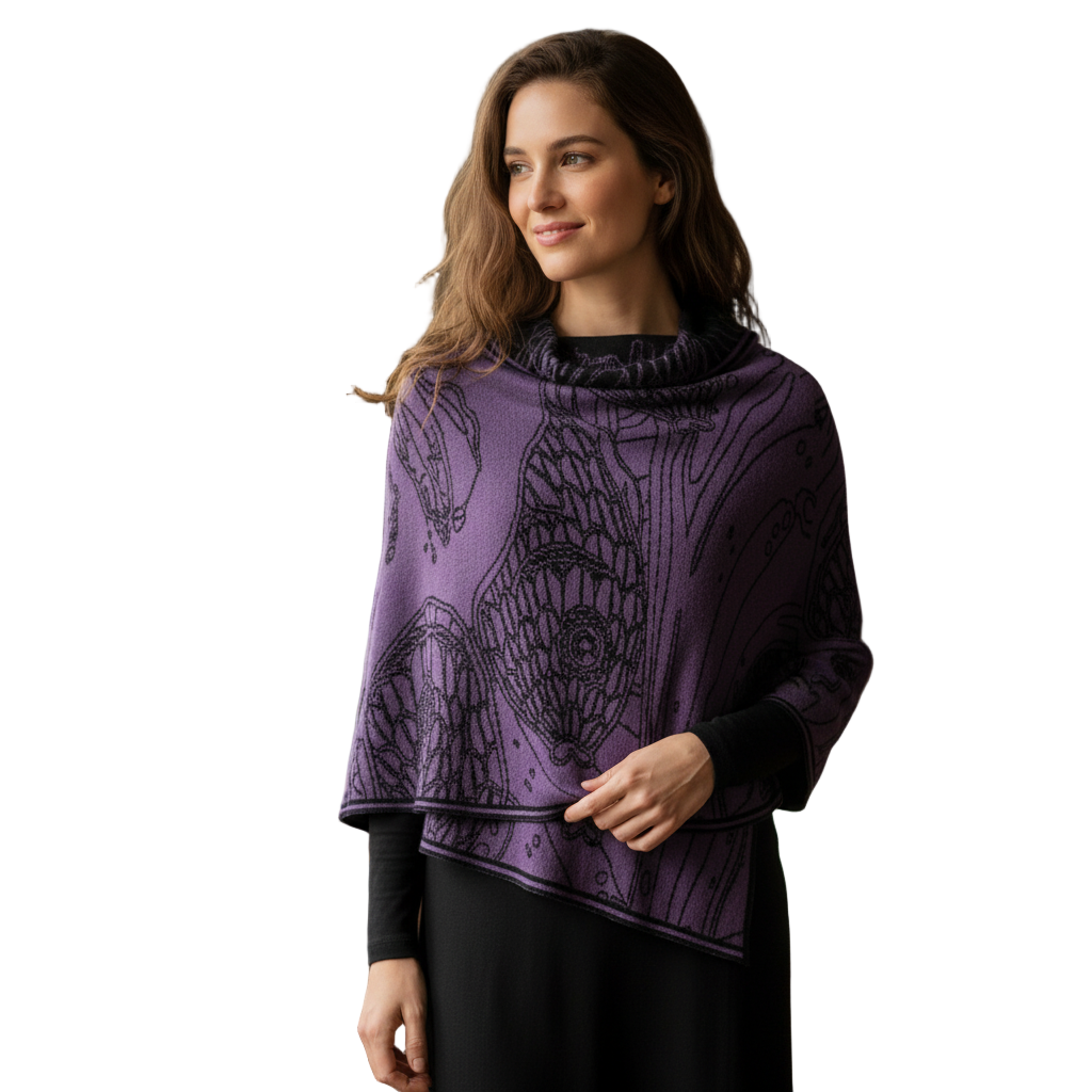 Ocean Shawl Scarf Wrap Purple and Black