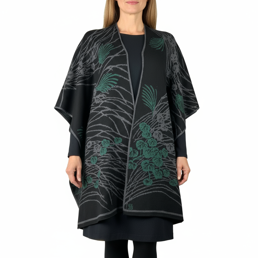 Moon Vine Cape Black, Grey, Hunter Green