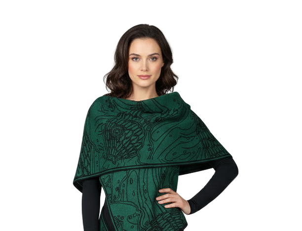 Ocean Shawl Scarf Wrap Black and Hunter Green