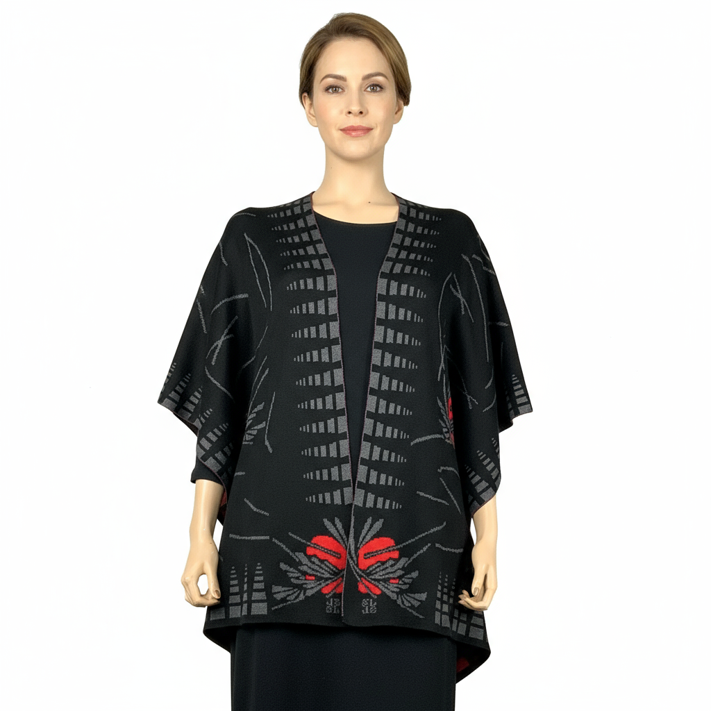 Blossom Cape  Black Charcoal Red