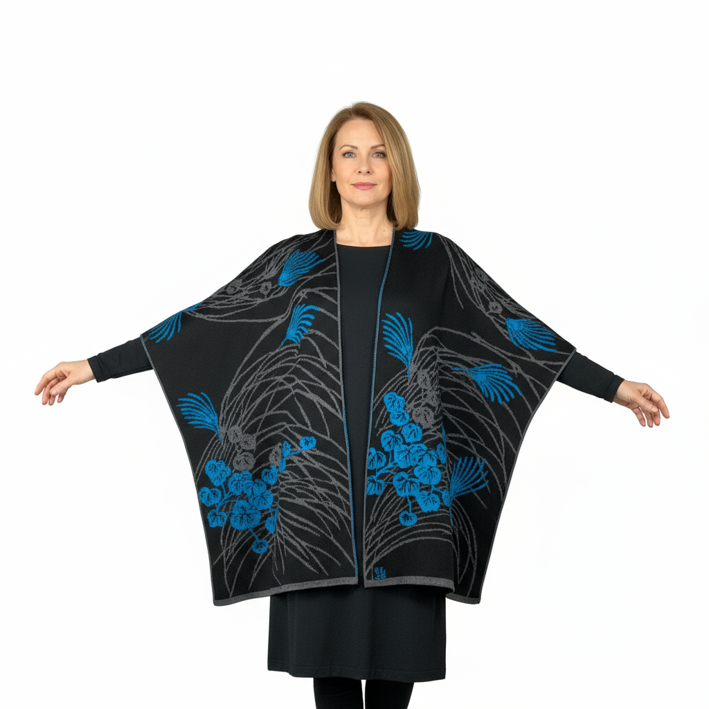 Moon Vine Cape Black, Grey, Turquoise