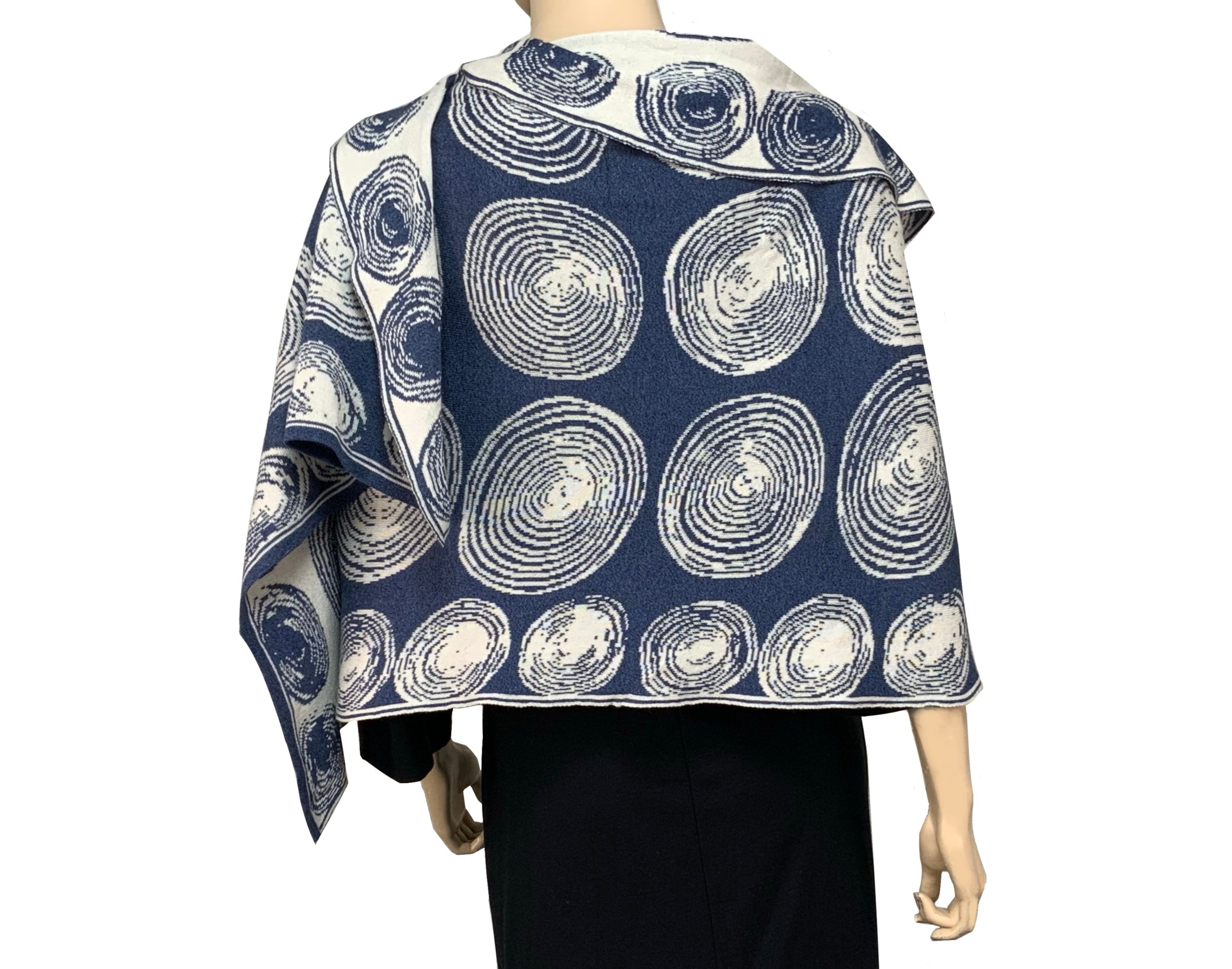 Spirals Denim Cream  Reversible Shawl Scarf Wrap