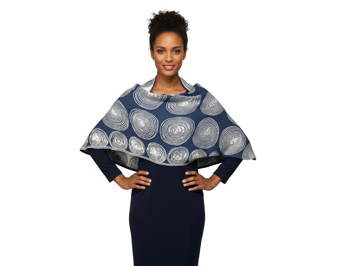 Spirals Denim Cream  Reversible Shawl Scarf Wrap