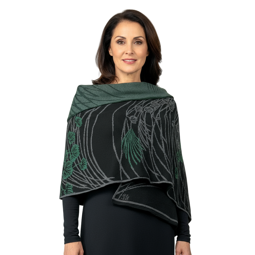 Moonscape Shawl Wrap Black, Dark Grey, Hunter Green