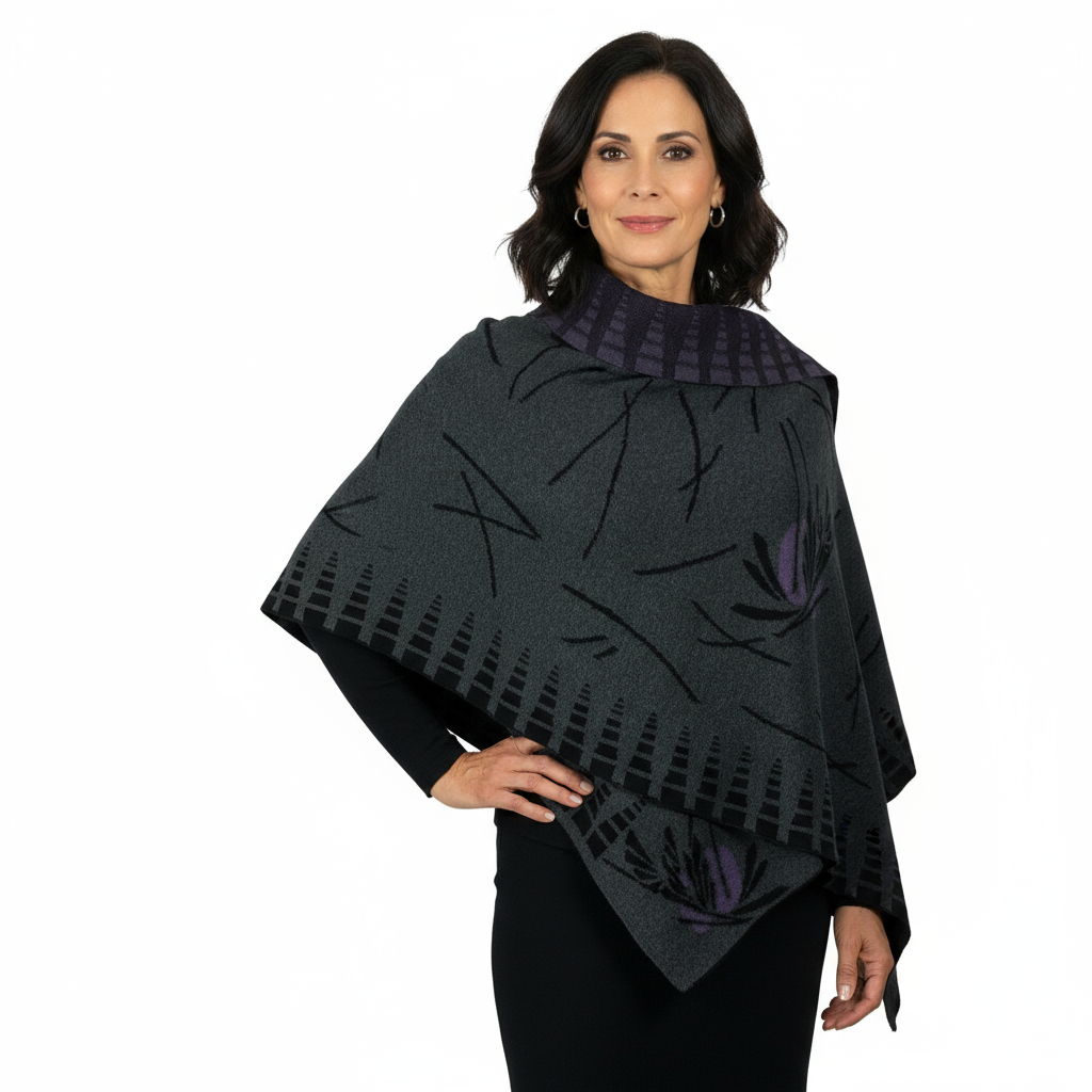 Blossom Grey Black Purple Shawl Scarf Wrap