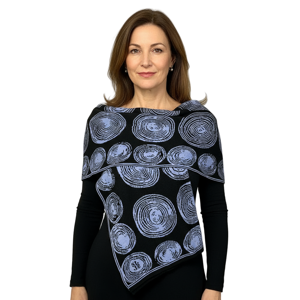 Spirals BlackPeriwinkle Blue Shawl Scarf Wrap