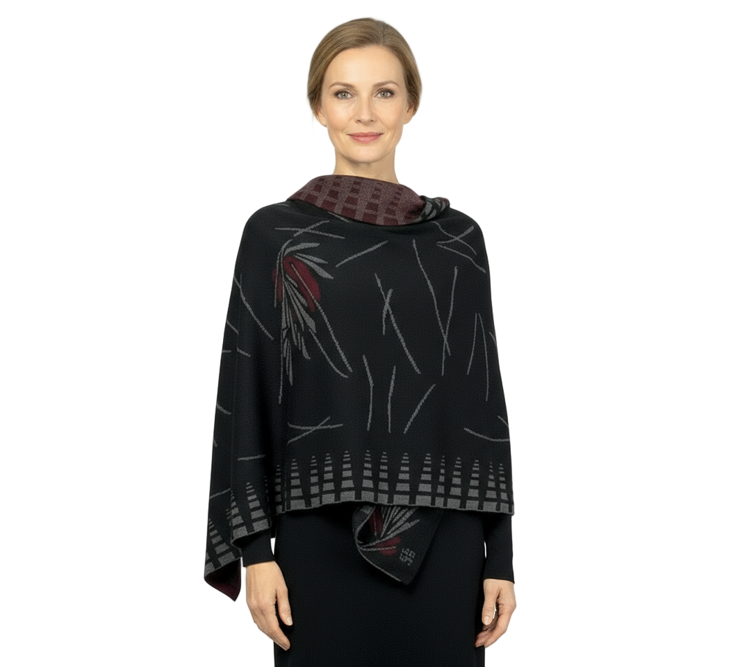 Black Grey Wine Shawl Scarf Wrap