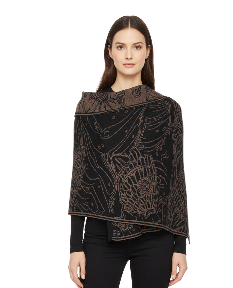 Ocean Shawl Scarf Wrap Bronze and Black